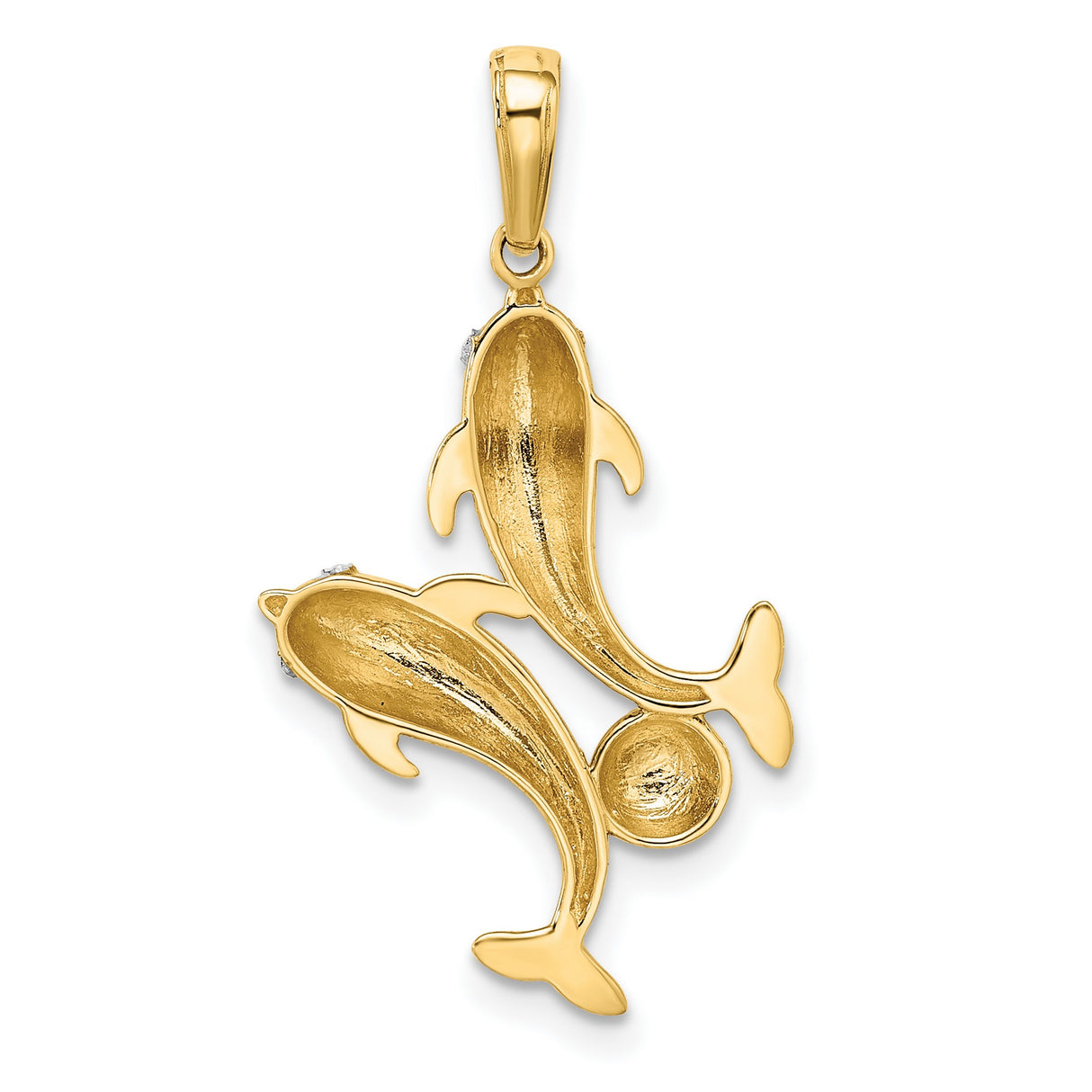 14k Multi-Tone Gold Dolphin Pendant with Rhodium Accents, Ocean Theme