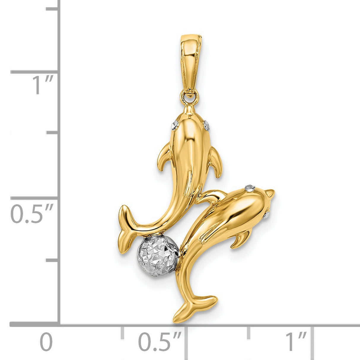 14k Multi-Tone Gold Dolphin Pendant with Rhodium Accents, Ocean Theme