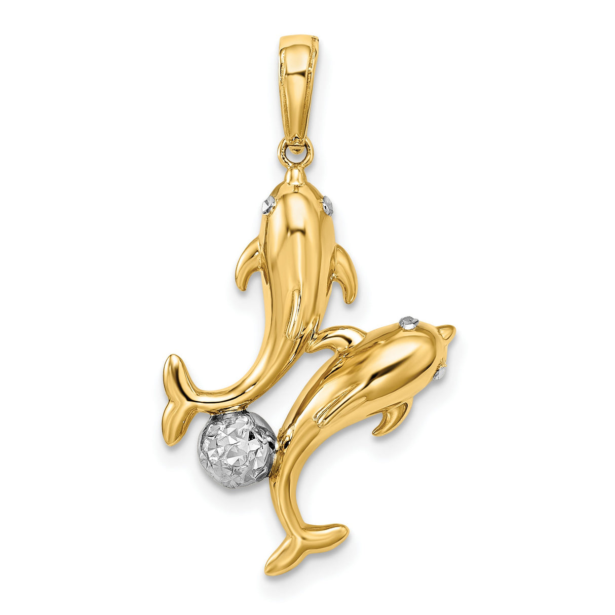 14k Multi-Tone Gold Dolphin Pendant with Rhodium Accents, Ocean Theme