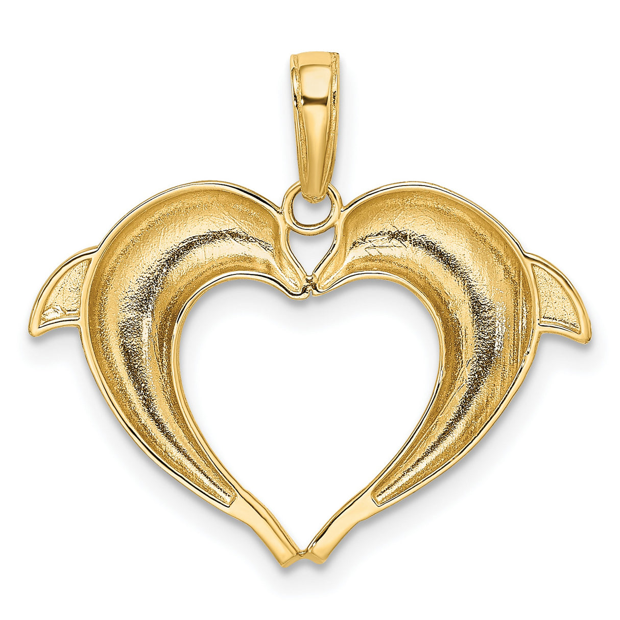14k Multi-Tone Gold Dolphin Heart Pendant, Double Dolphin Nautical Charm for Women
