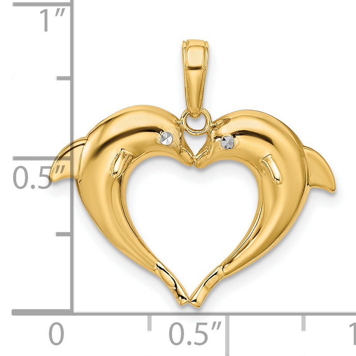 14k Multi-Tone Gold Dolphin Heart Pendant, Double Dolphin Nautical Charm for Women