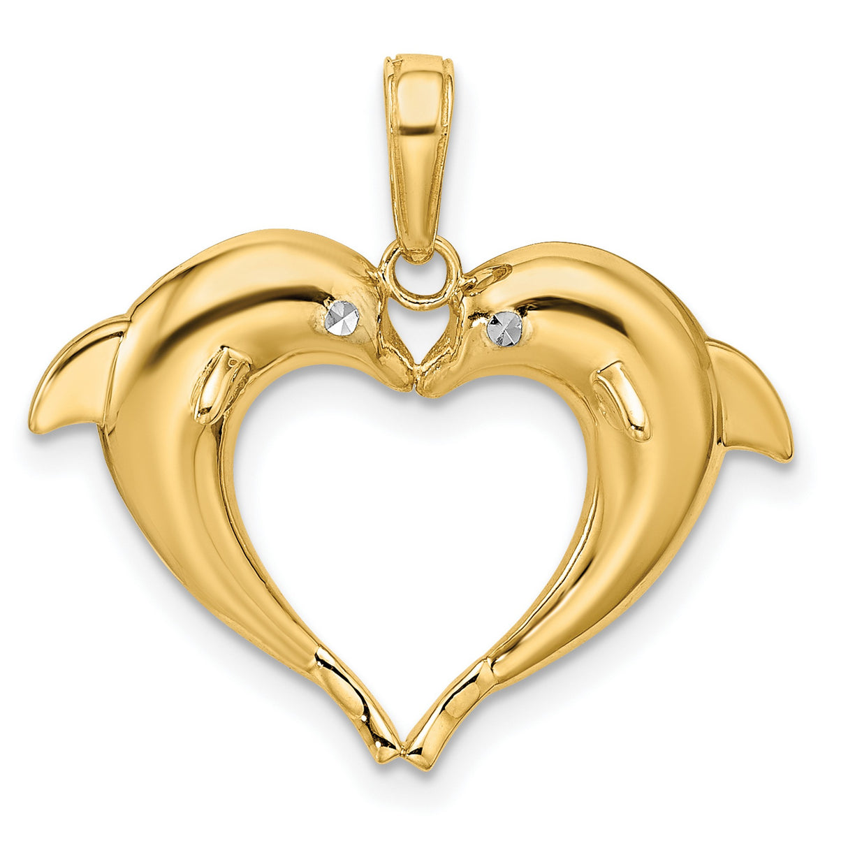 14k Multi-Tone Gold Dolphin Heart Pendant, Double Dolphin Nautical Charm for Women