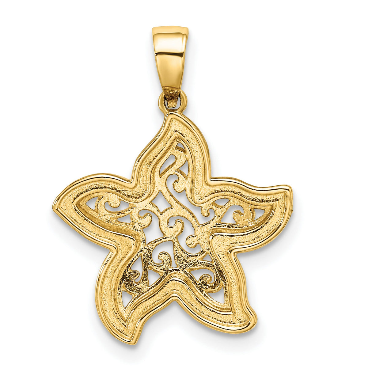 14k Yellow Gold and Rhodium Starfish Pendant, Openwork Filigree Nautical Charm for Women