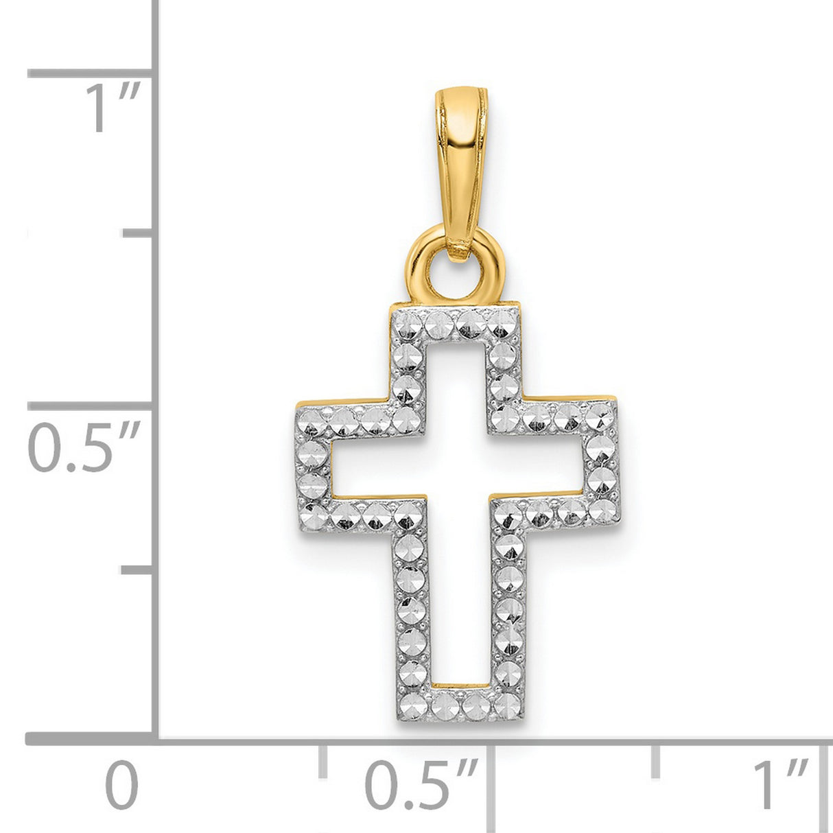14k Multi-Tone Gold Cross Pendant with Diamond-Cut Open Center Design