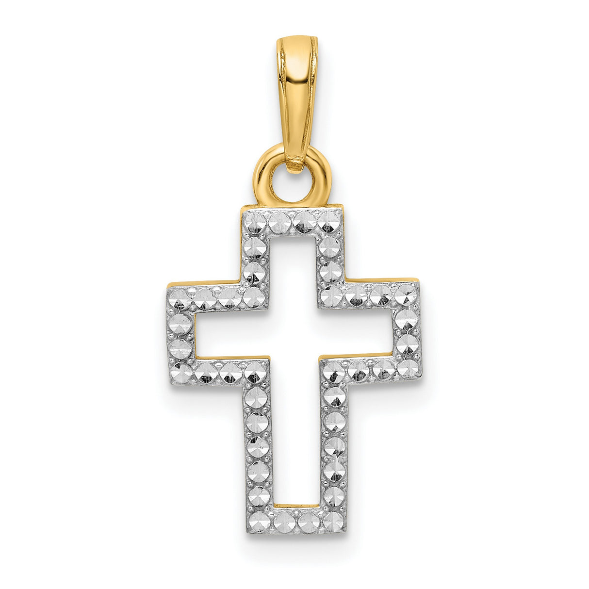 14k Multi-Tone Gold Cross Pendant with Diamond-Cut Open Center Design