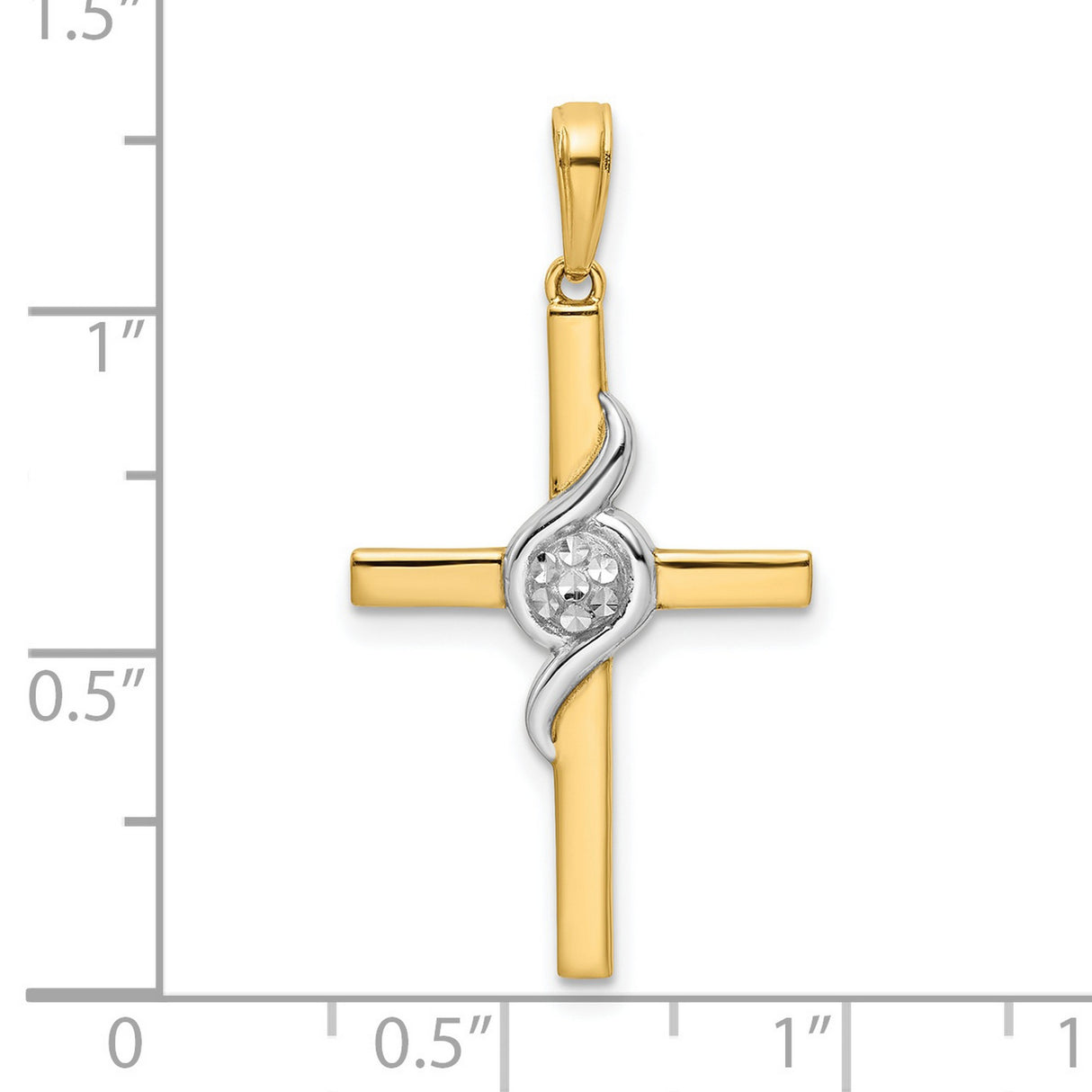 14k Multi-Tone Gold Cross Pendant with Diamond Cut Detail, High Polish Religious Charm