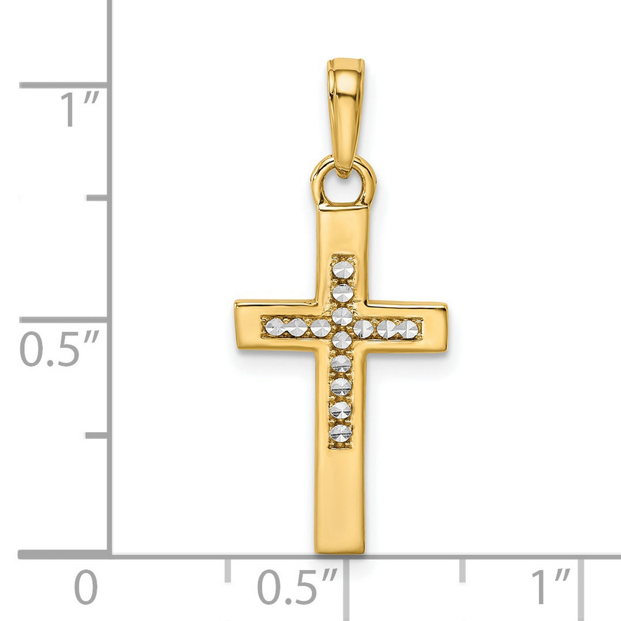 14k Multi-Tone Gold Cross Pendant, Diamond Cut Mirror Finish Religious Charm for Men and Women