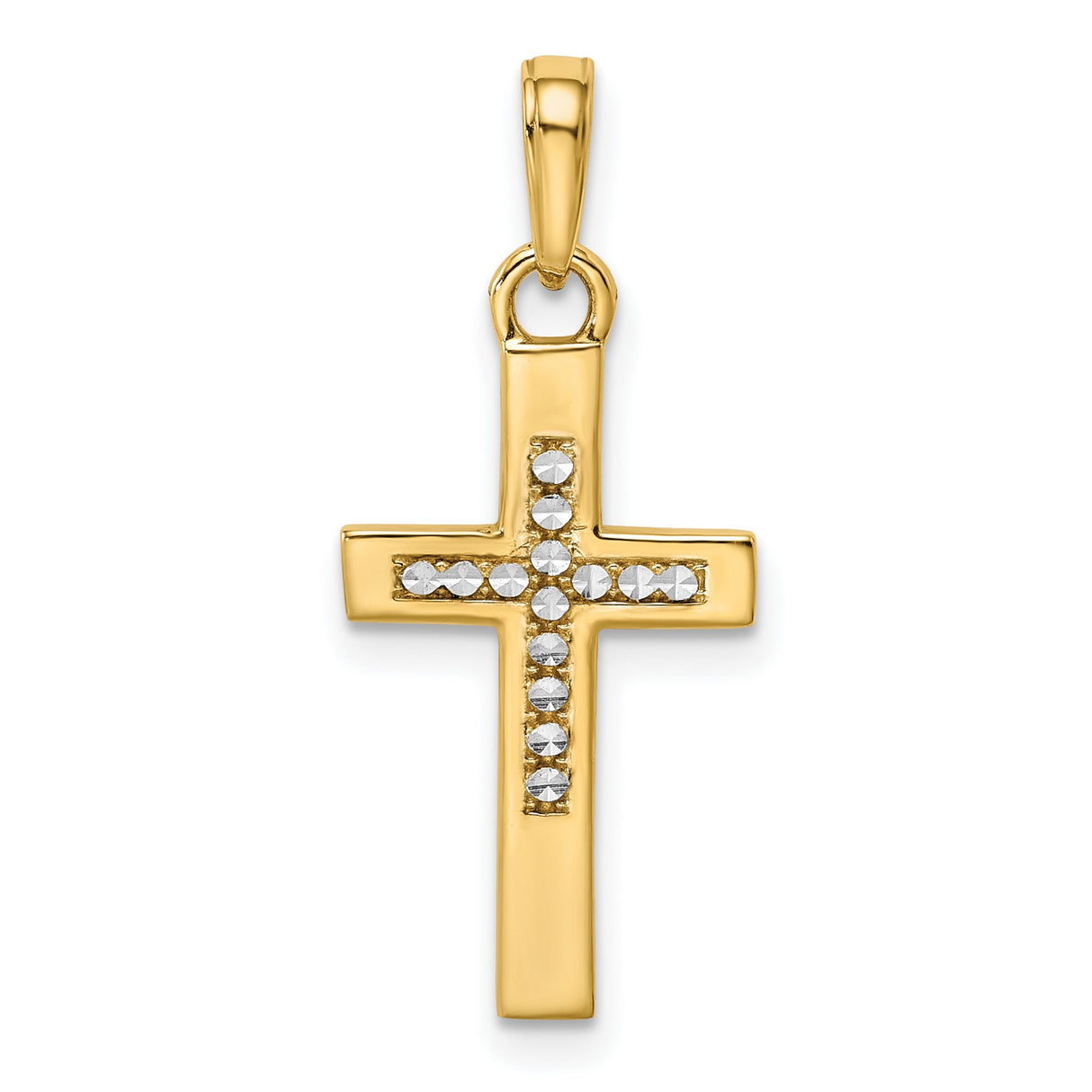 14k Multi-Tone Gold Cross Pendant, Diamond Cut Mirror Finish Religious Charm for Men and Women