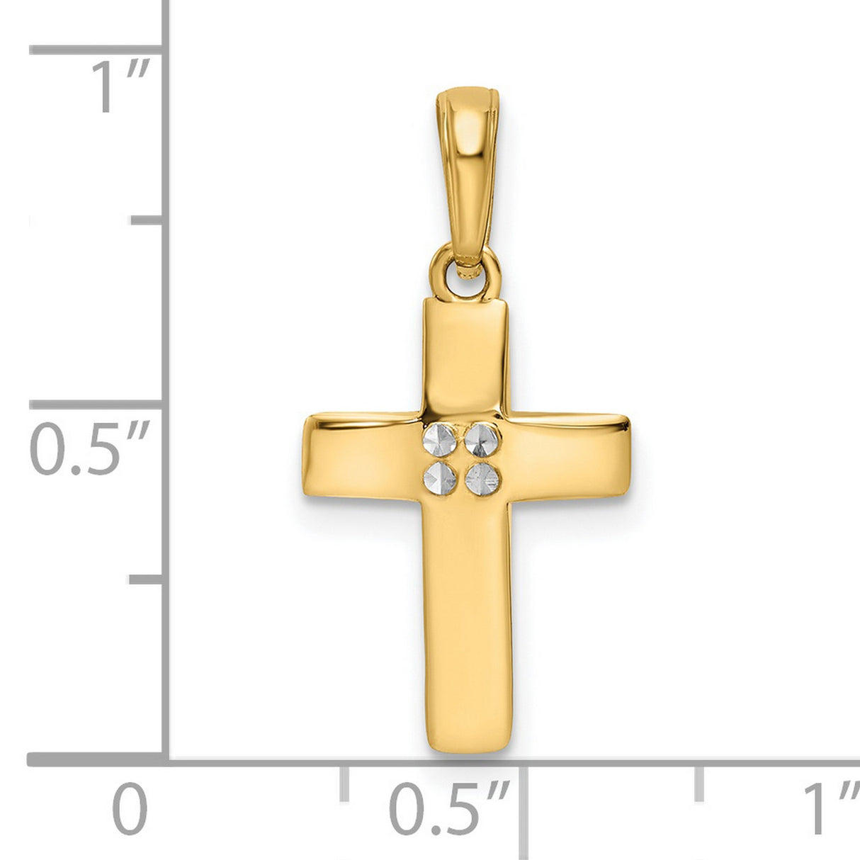 14k Multi-Tone Gold Cross Pendant with Diamond Cut Accent, Polished Finish, Religious Style