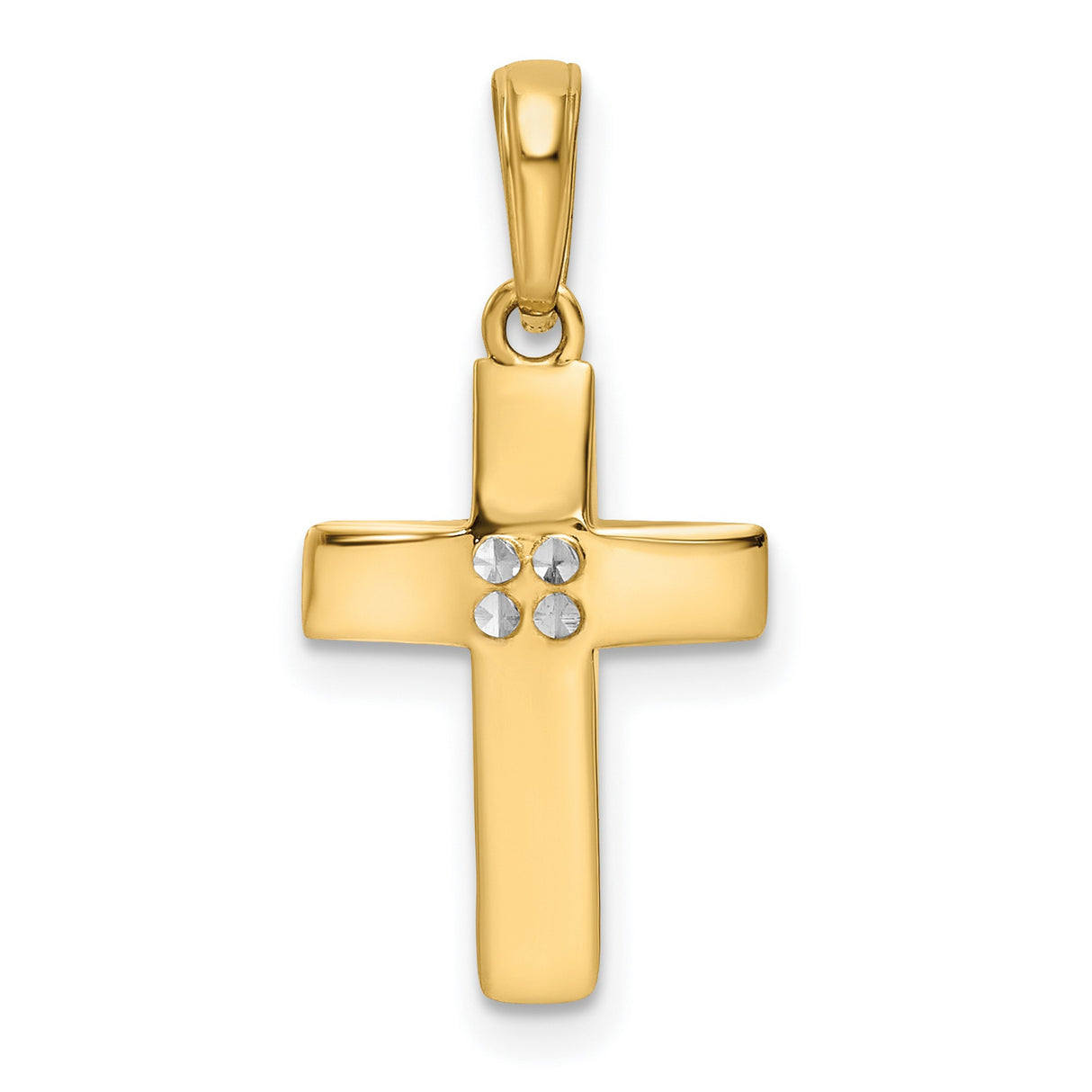 14k Multi-Tone Gold Cross Pendant with Diamond Cut Accent, Polished Finish, Religious Style