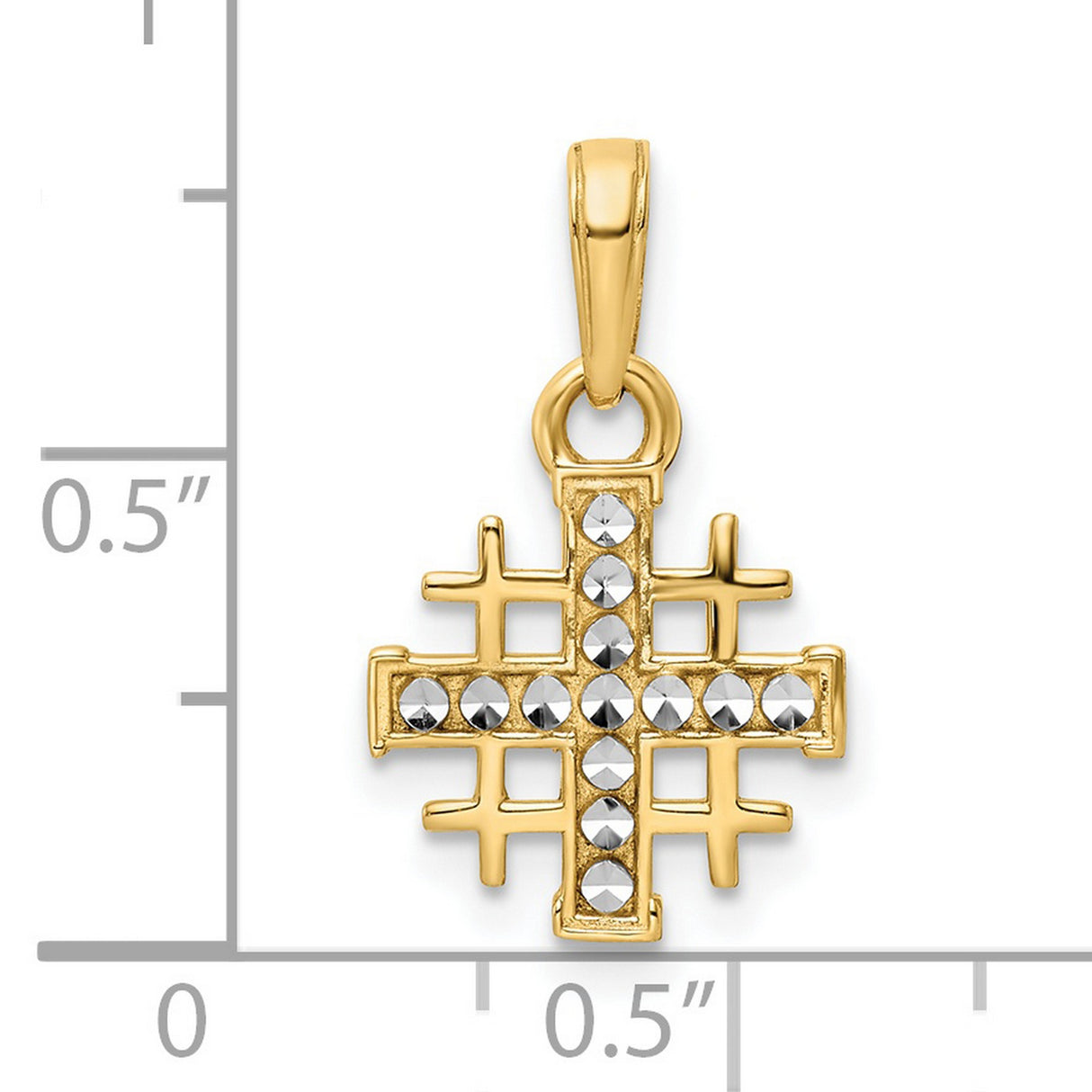 14k Multi-Tone Gold Cross Pendant with Diamond Cut Jerusalem Design
