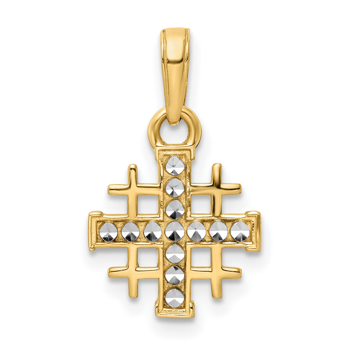 14k Multi-Tone Gold Cross Pendant with Diamond Cut Jerusalem Design