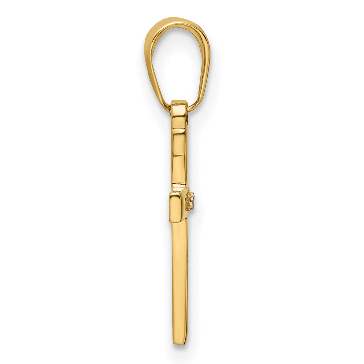 14k Multi-Tone Gold Cross Pendant with Diamond Accent, Sleek Polished Design, Unisex Spiritual Jewelry