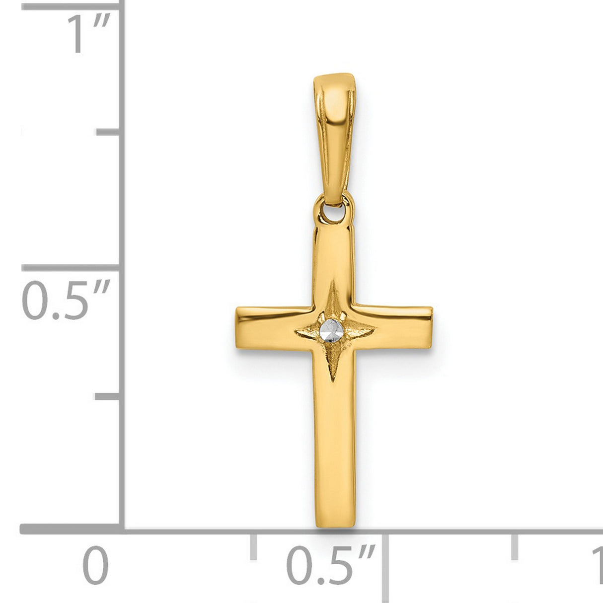 14k Multi-Tone Gold Cross Pendant with Diamond Accent, Sleek Polished Design, Unisex Spiritual Jewelry