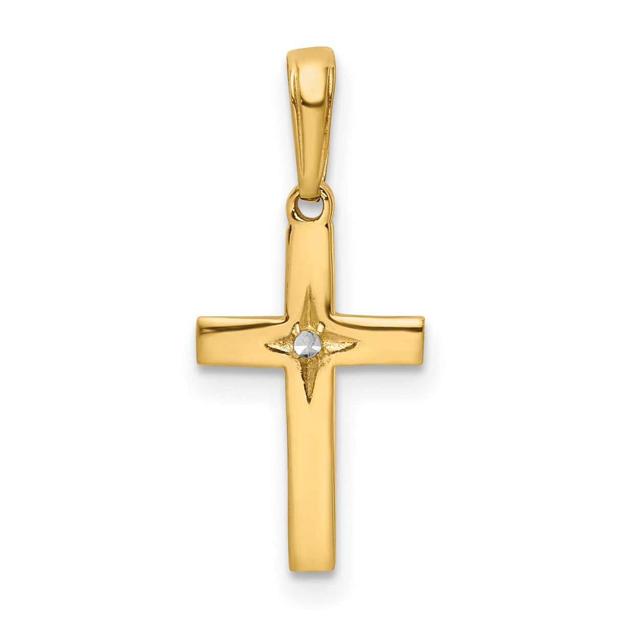 14k Multi-Tone Gold Cross Pendant with Diamond Accent, Sleek Polished Design, Unisex Spiritual Jewelry