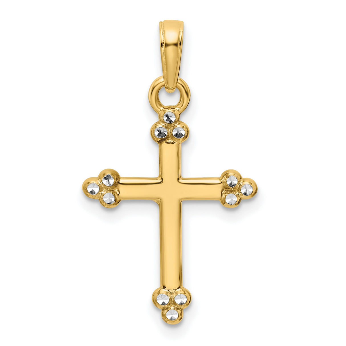 14k Multi-Tone Gold Cross Pendant with Diamond Cut Details, Religious Charm for Men and Women