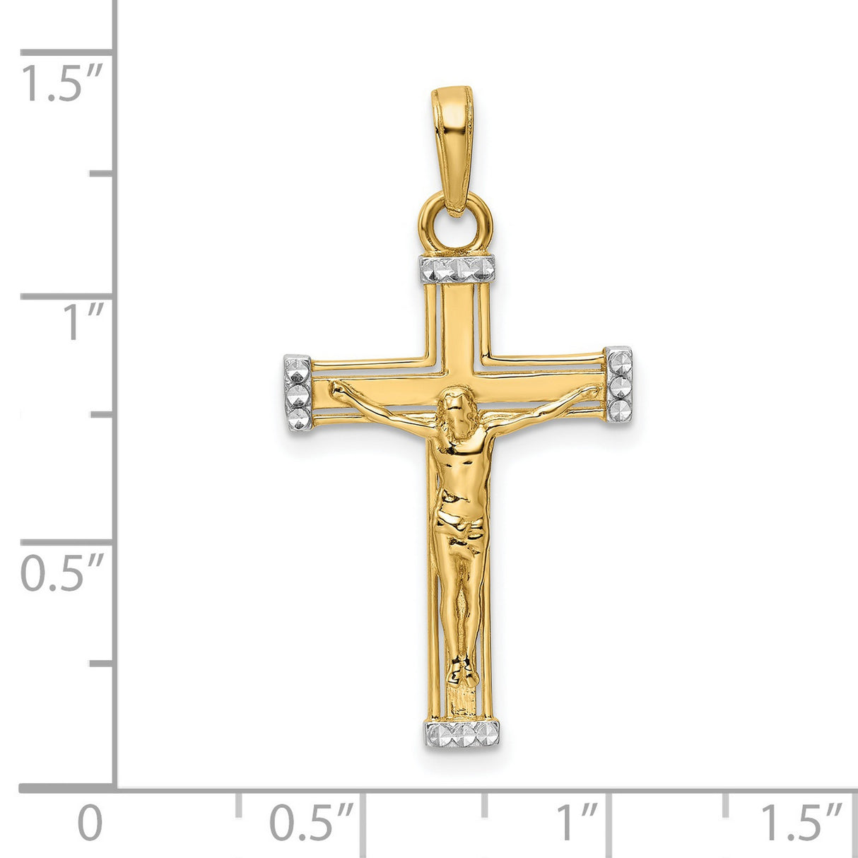 14k Multi-Tone Gold Crucifix Cross Pendant with High Polish and Diamond-Cut Details