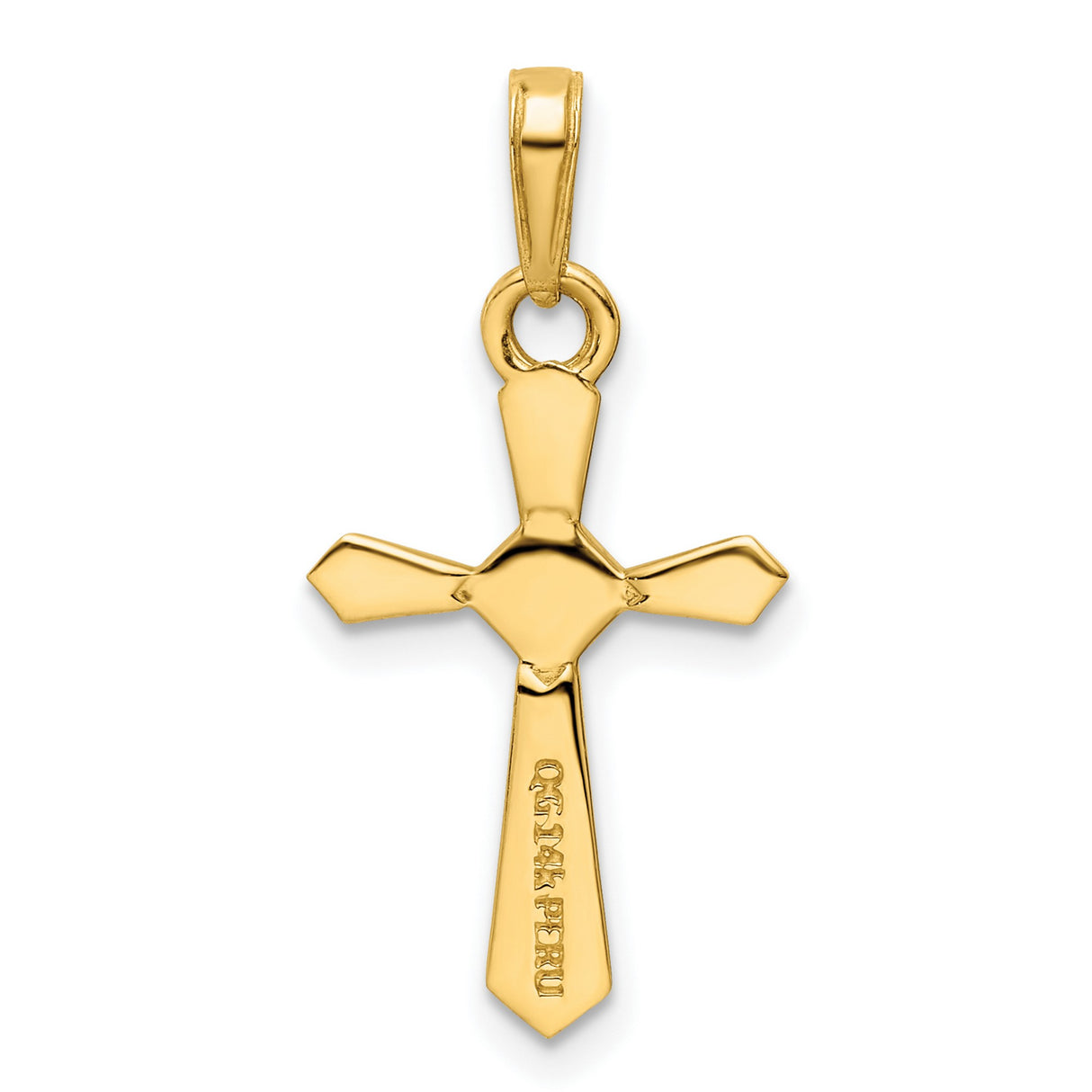 14k Multi-Tone Gold Cross Pendant with Polished Beveled Design, Unisex Religious Charm
