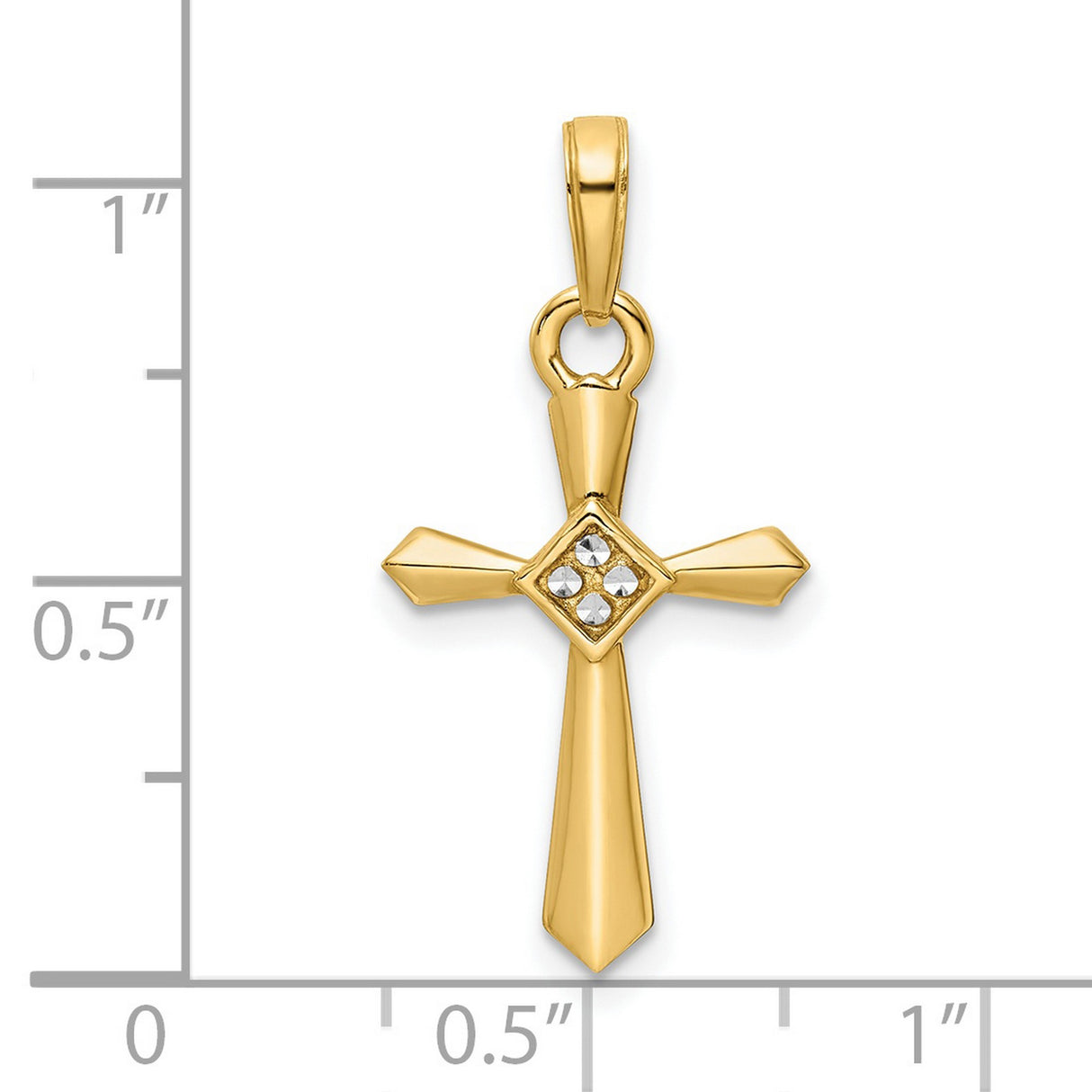 14k Multi-Tone Gold Cross Pendant with Polished Beveled Design, Unisex Religious Charm