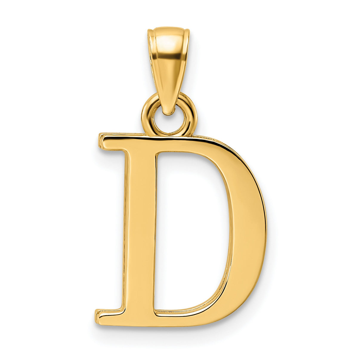 14k Yellow Gold Letter D Pendant Charm, Polished Initial Block Letter Jewelry