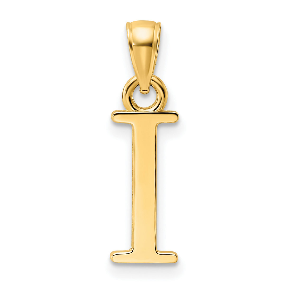 14k Yellow Gold Initial Pendant, Polished Block Letter I Charm, Dainty Monogram Jewelry for Women