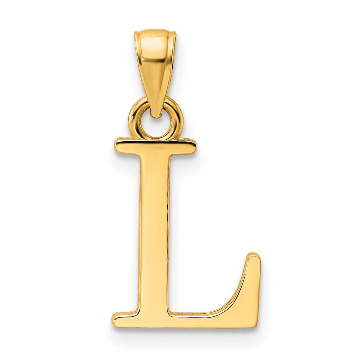 14k Yellow Gold Letter L Pendant, Polished Block Initial Charm for Women or Unisex Wear