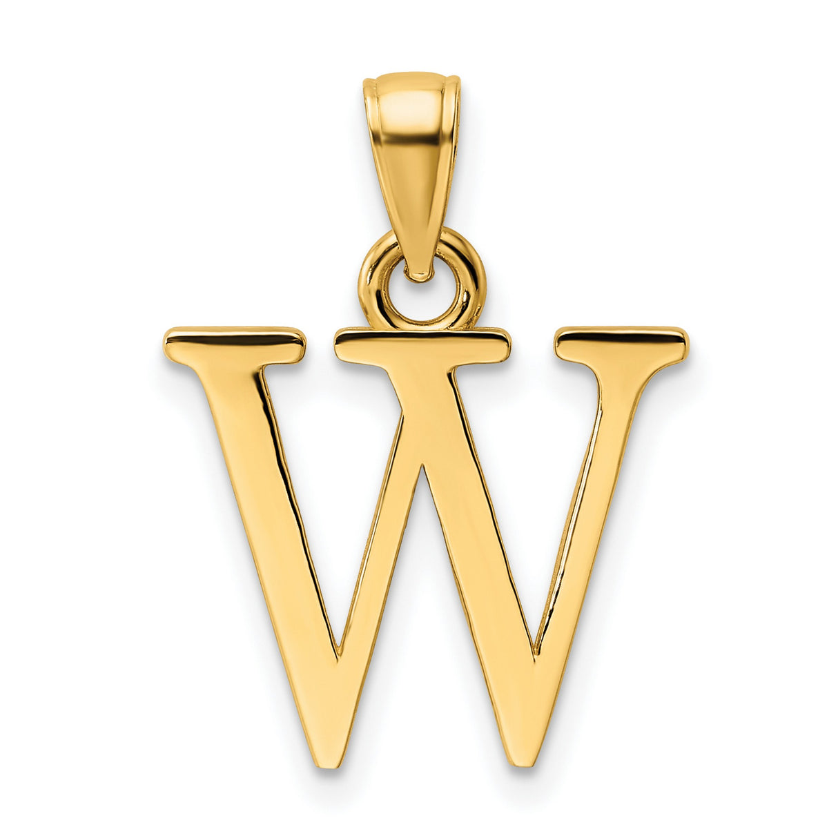 14k Yellow Gold Initial W Pendant Charm, Block Letter Design, Polished Finish, Unisex Jewelry
