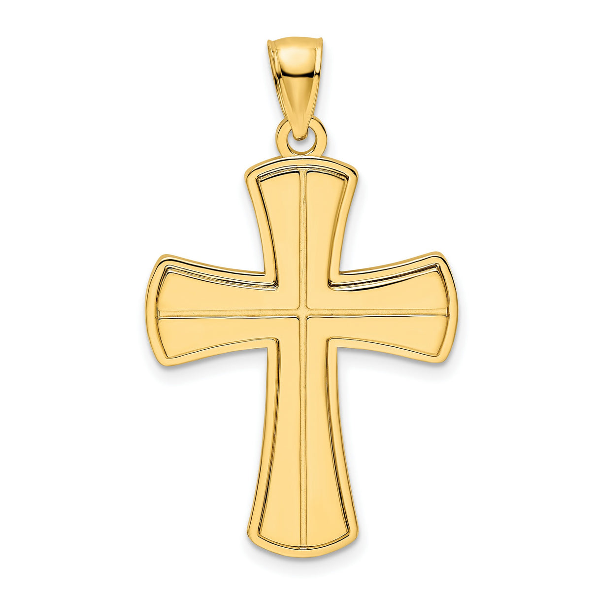 14k Yellow Gold Cross Pendant with Curved Edges and Tapered High Polish Design
