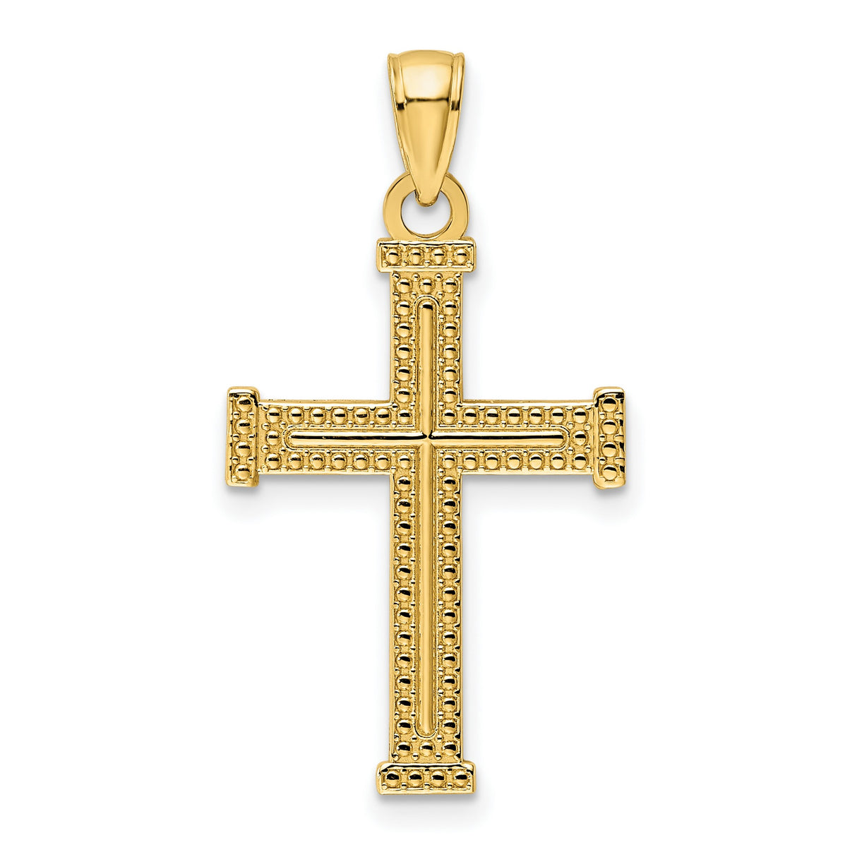 14k Yellow Gold Cross Pendant with Beaded Symmetrical Design for Men and Women