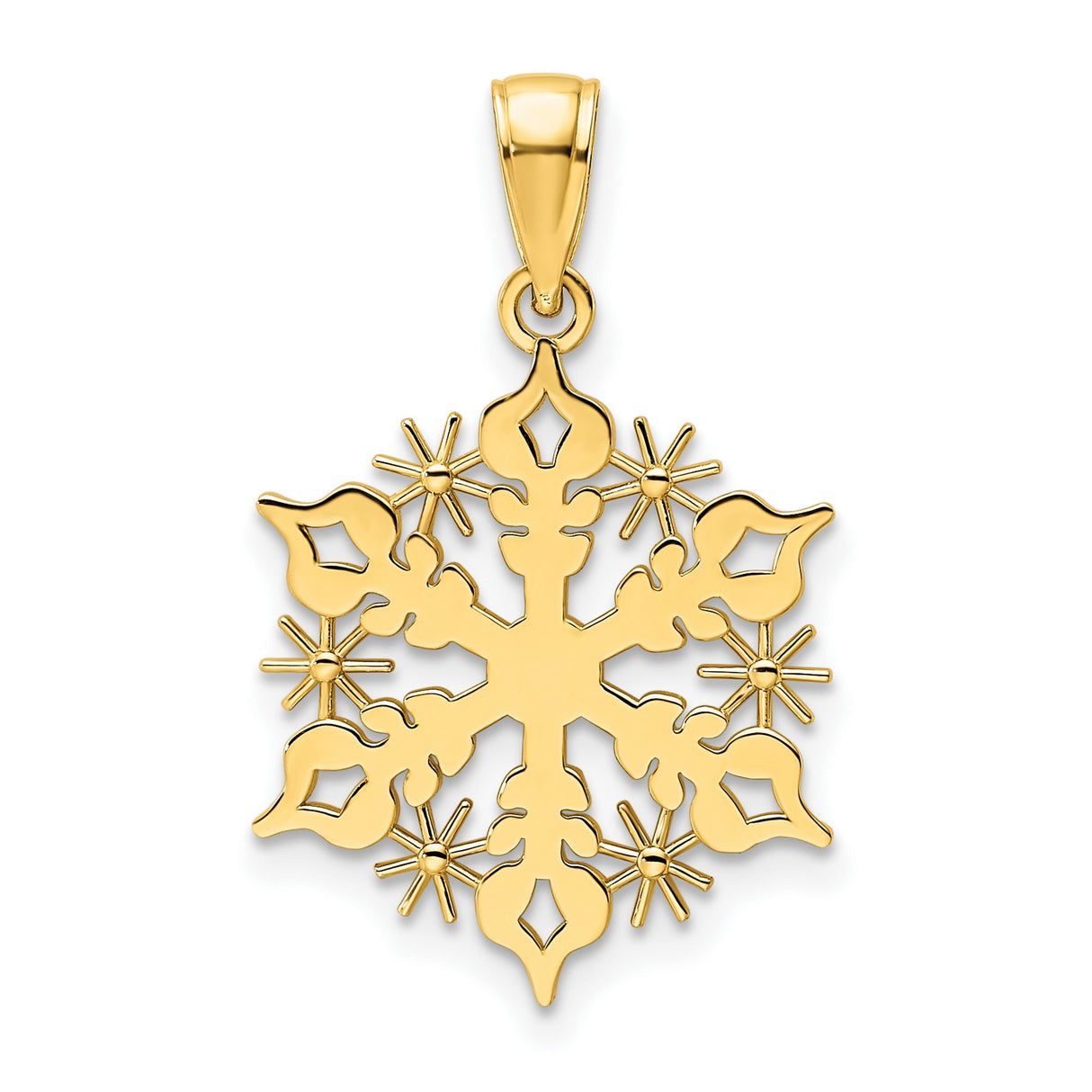 14k Yellow Gold Snowflake Pendant with Intricate Winter Design for Women