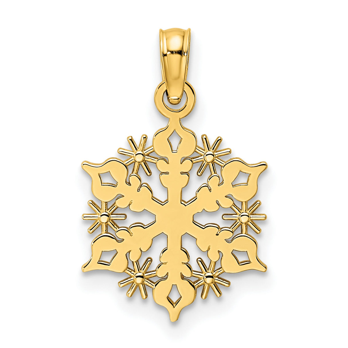 14k Yellow Gold Snowflake Pendant with Intricate Cutout Detailing and Winter Charm