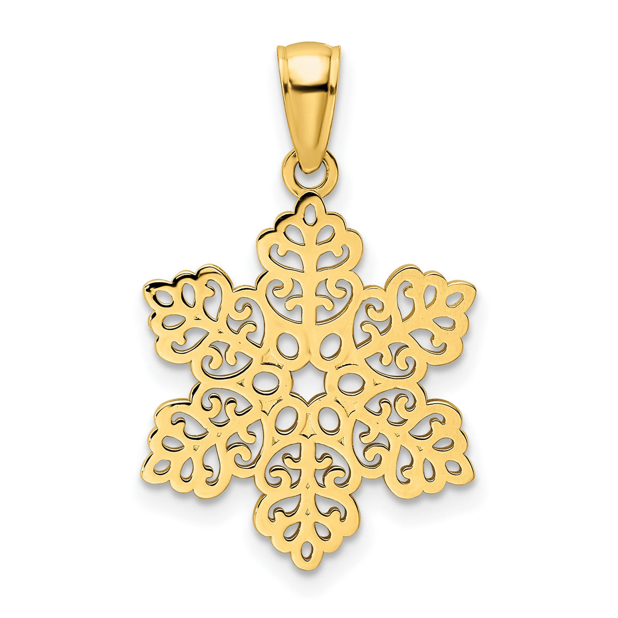 14k Yellow Gold Snowflake Pendant with Intricate Cut-Out Design, Nature-Inspired Winter Charm