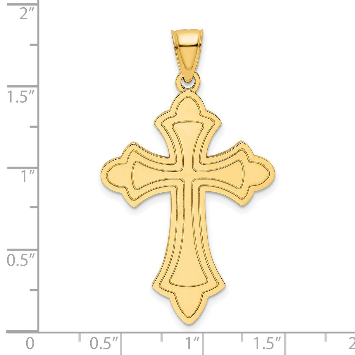 14k Yellow Gold Cross Pendant with Fleur Style Design, Polished Religious Charm for Men and Women
