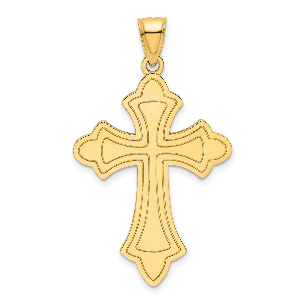 14k Yellow Gold Cross Pendant with Fleur Style Design, Polished Religious Charm for Men and Women