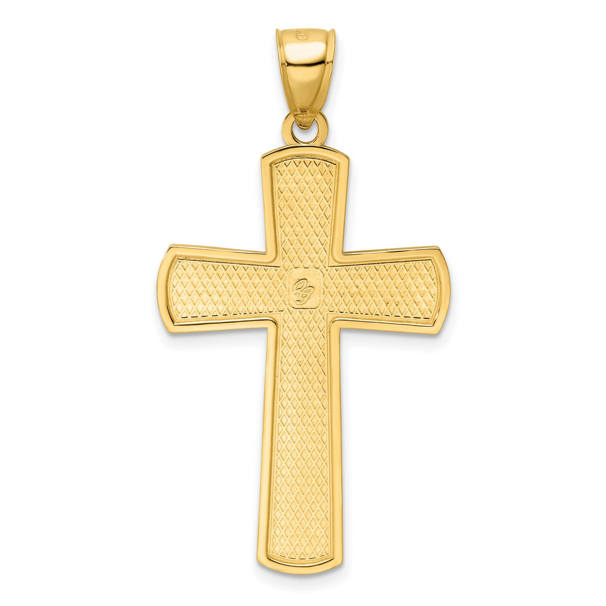 14k Yellow Gold Beaded Cross Pendant, Polished Religious Charm for Men and Women