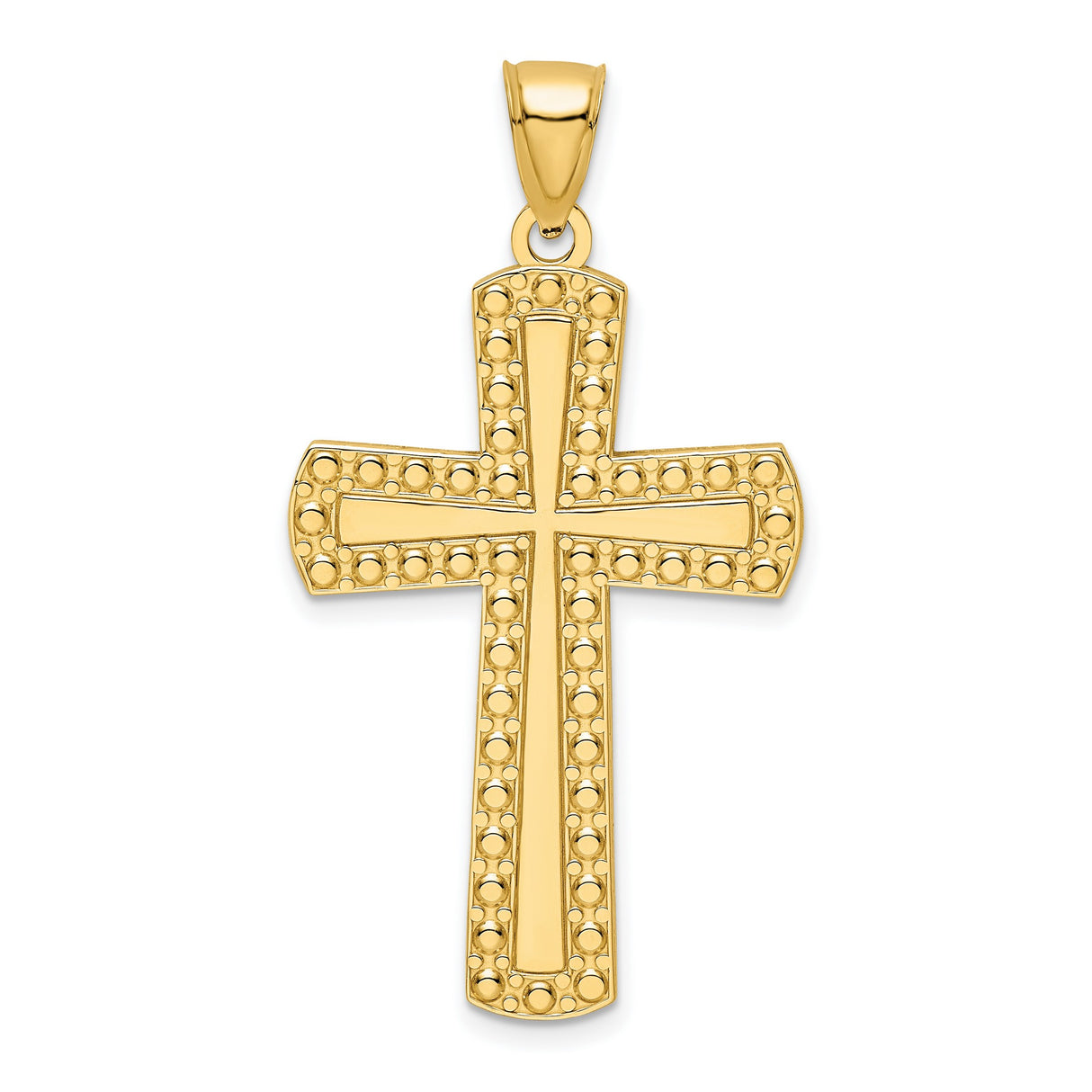 14k Yellow Gold Beaded Cross Pendant, Polished Religious Charm for Men and Women