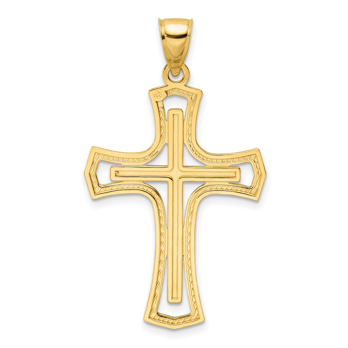 14k Yellow Gold Cross Pendant with Mirror Polished Finish, Minimal Religious Jewelry for Men and Women