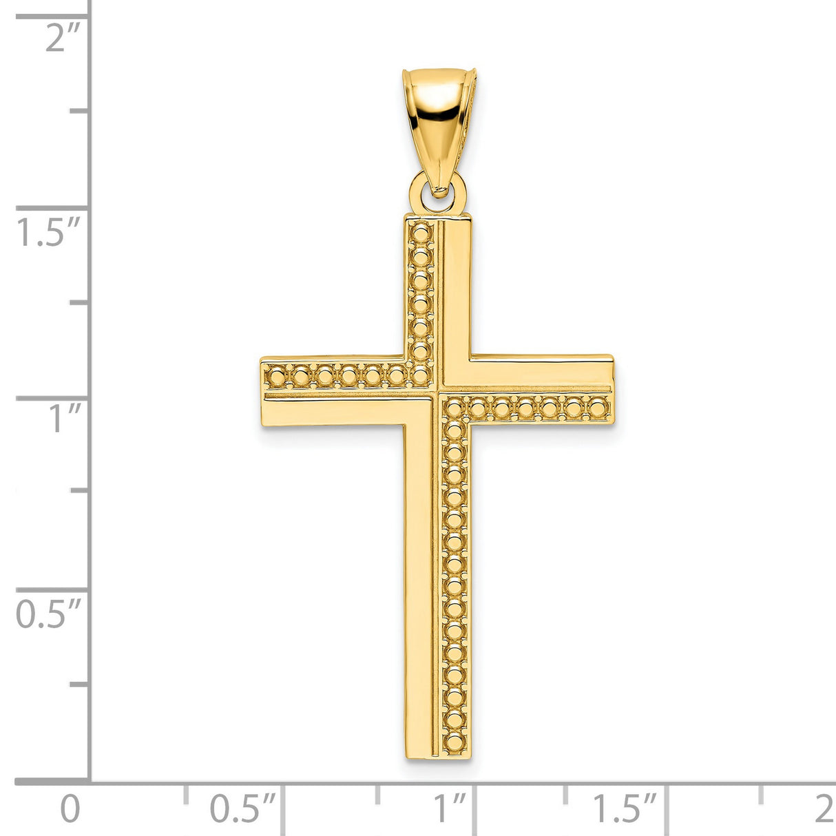 14k Yellow Gold Cross Pendant with Polished Beaded Design, Minimalist Religious Charm