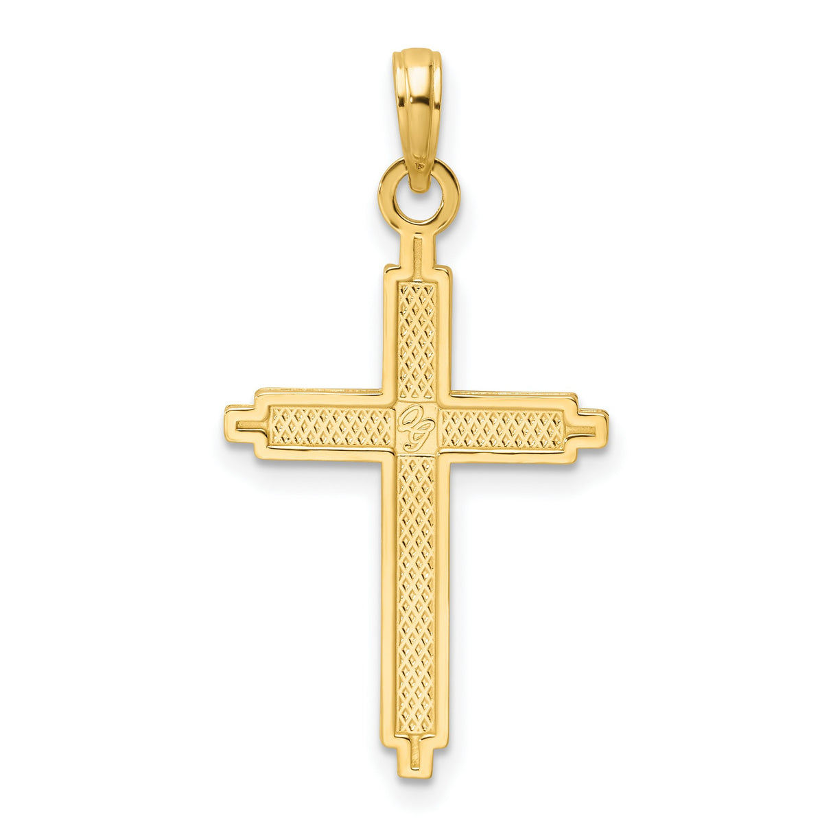 14k Yellow Gold Cross Pendant with Beaded Design and Mirror Finish for Men and Women