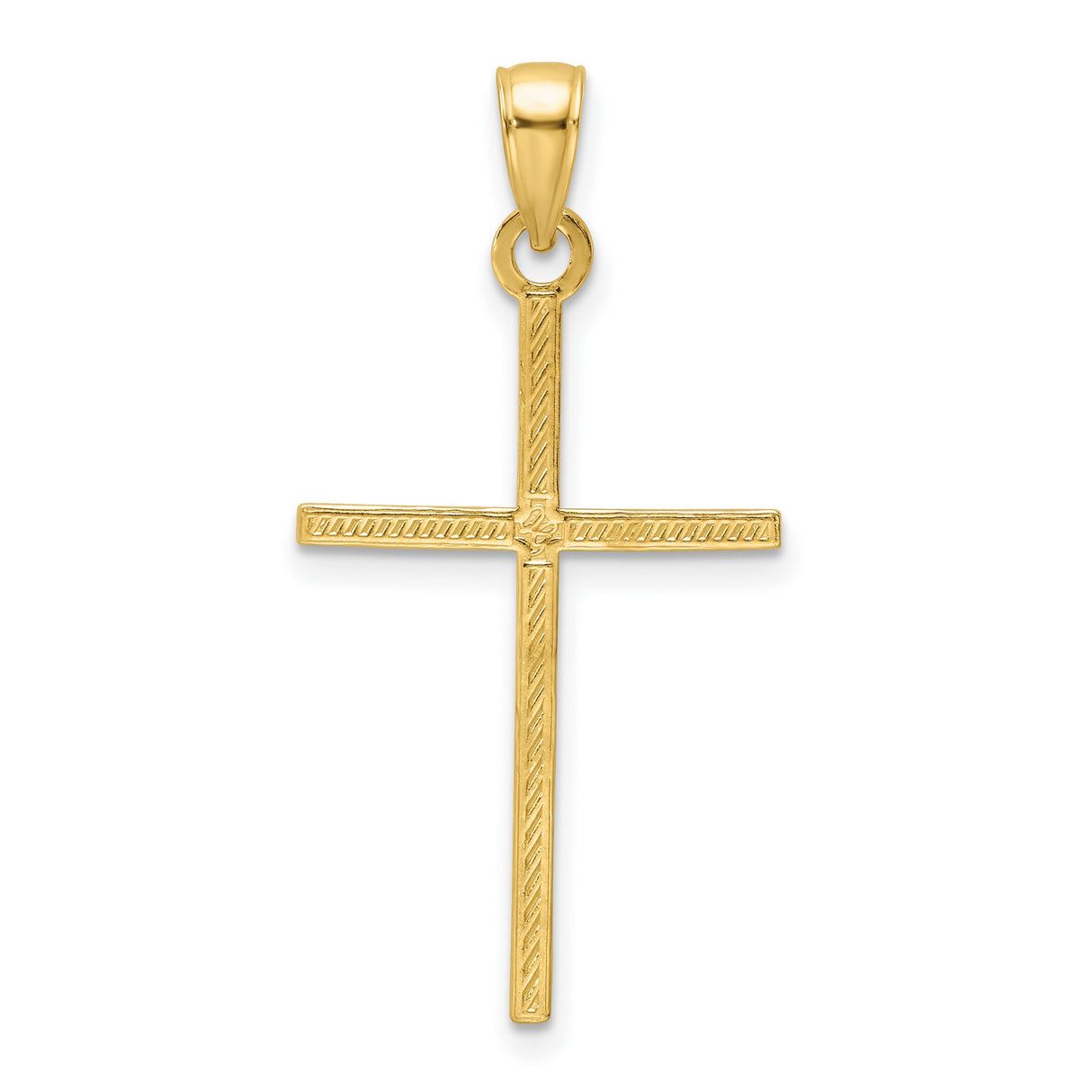 14k Yellow Gold Cross Pendant, Textured Beaded Design, Polished Finish, Religious Jewelry for Men and Women