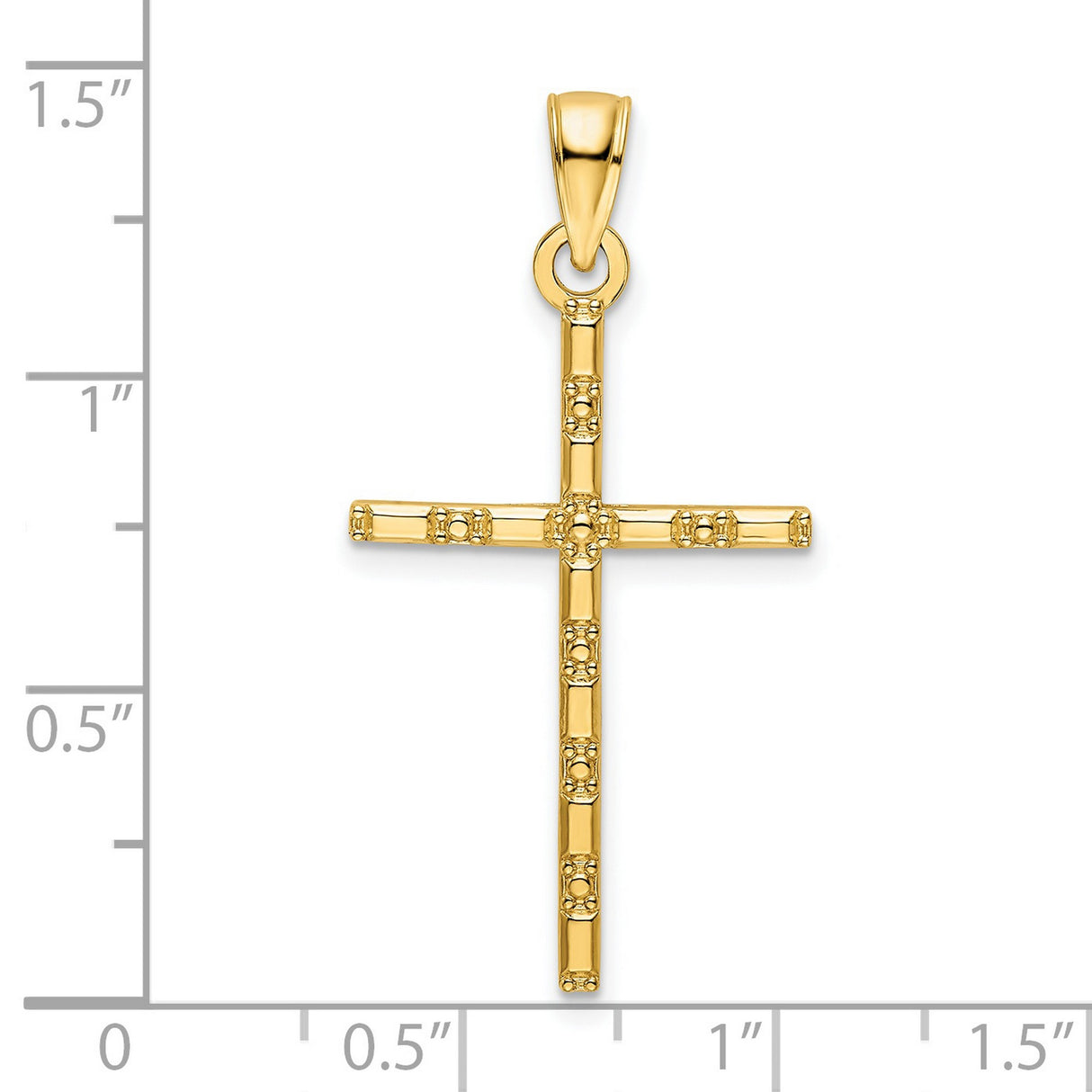14k Yellow Gold Cross Pendant, Textured Beaded Design, Polished Finish, Religious Jewelry for Men and Women