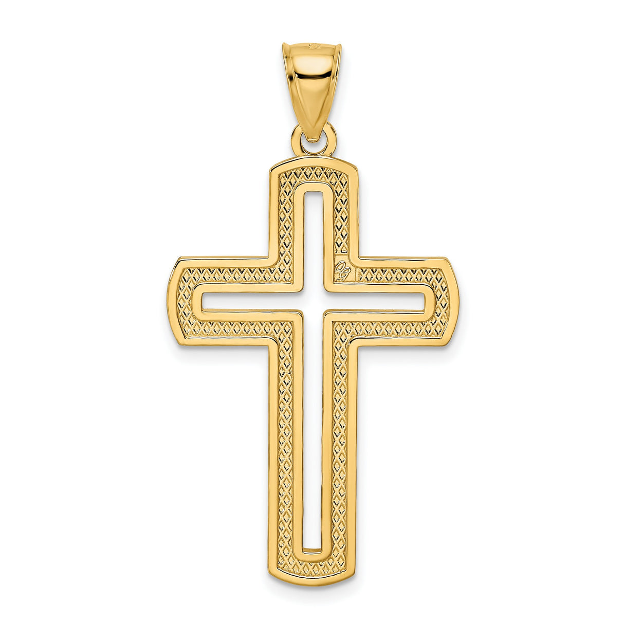 14k Yellow Gold Cross Pendant with Polished Beaded Openwork Design
