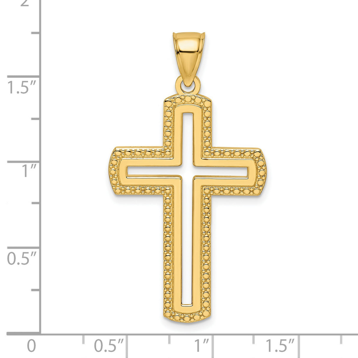 14k Yellow Gold Cross Pendant with Polished Beaded Openwork Design