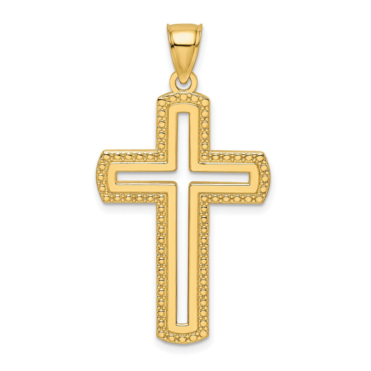 14k Yellow Gold Cross Pendant with Polished Beaded Openwork Design