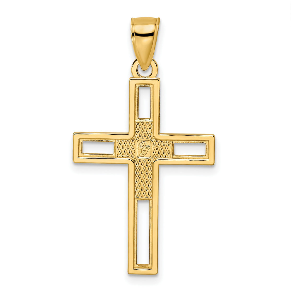 14k Yellow Gold Double Cross Pendant Charm with Beaded Openwork Design