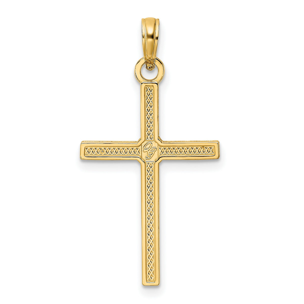 14k Yellow Gold Cross Pendant with Beaded Design, Polished Finish, Unisex Religious Jewelry