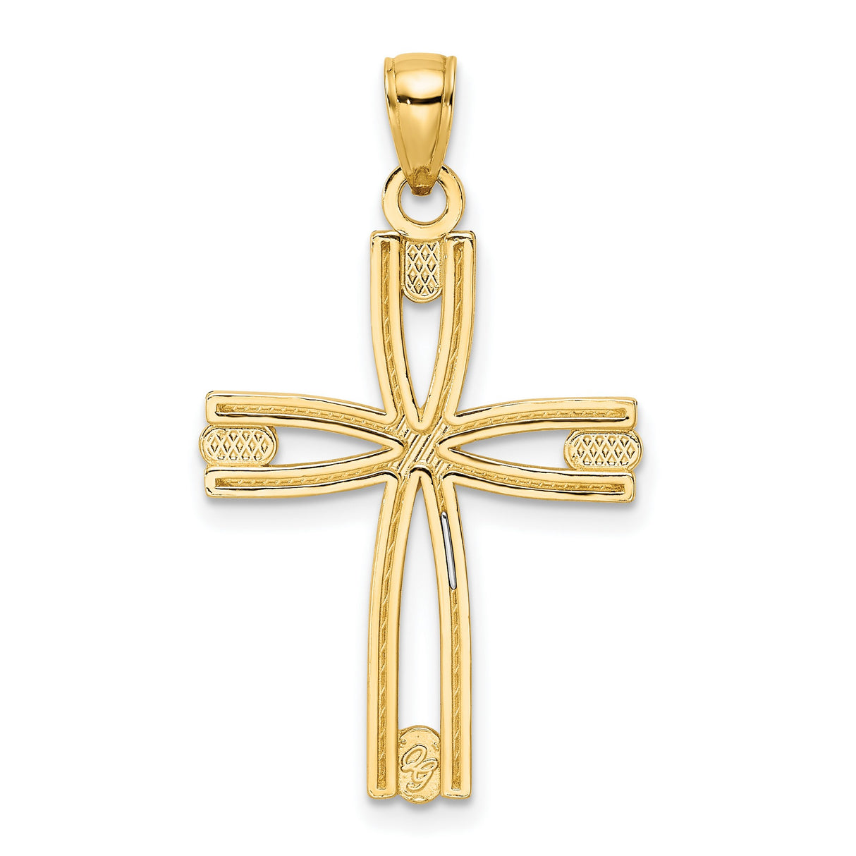 14k Yellow Gold Cross Pendant with Openwork and Beaded Design, Polished Christian Jewelry