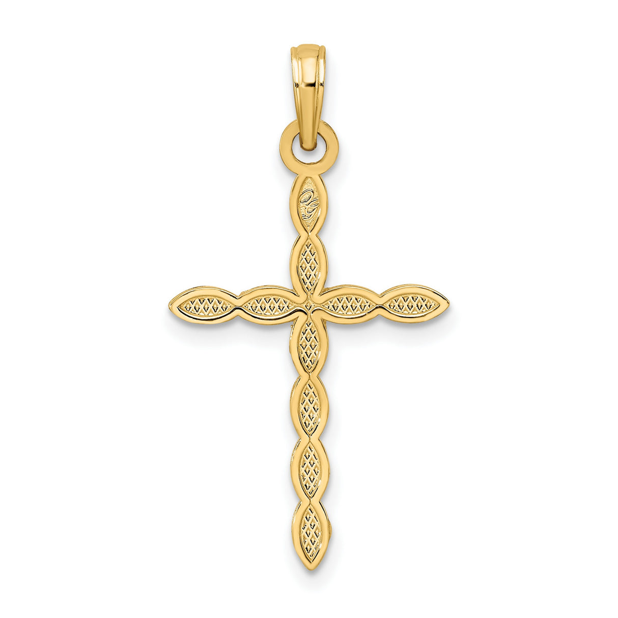 14k Yellow Gold Cross Pendant with Marquise Detail and Beaded Design