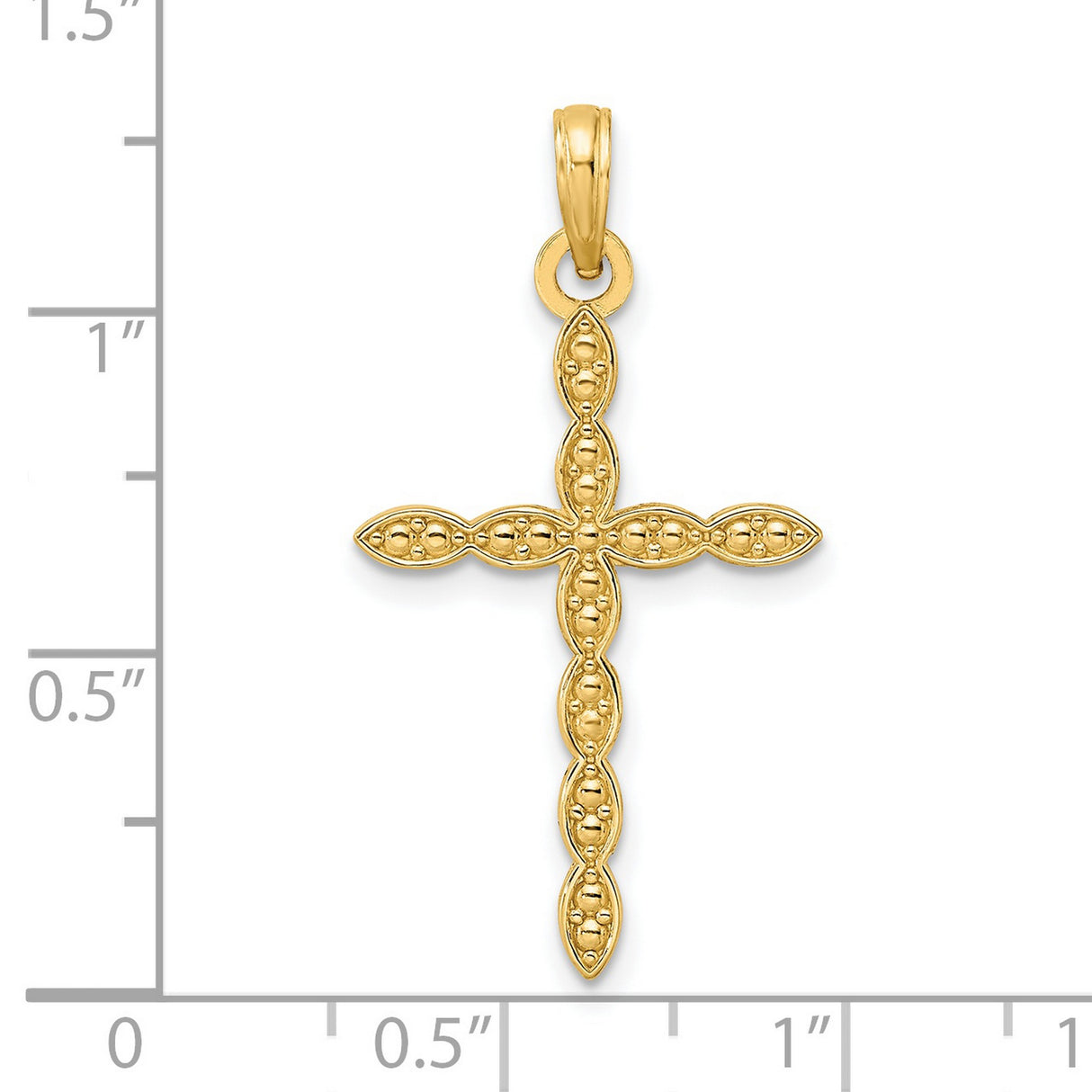 14k Yellow Gold Cross Pendant with Marquise Detail and Beaded Design