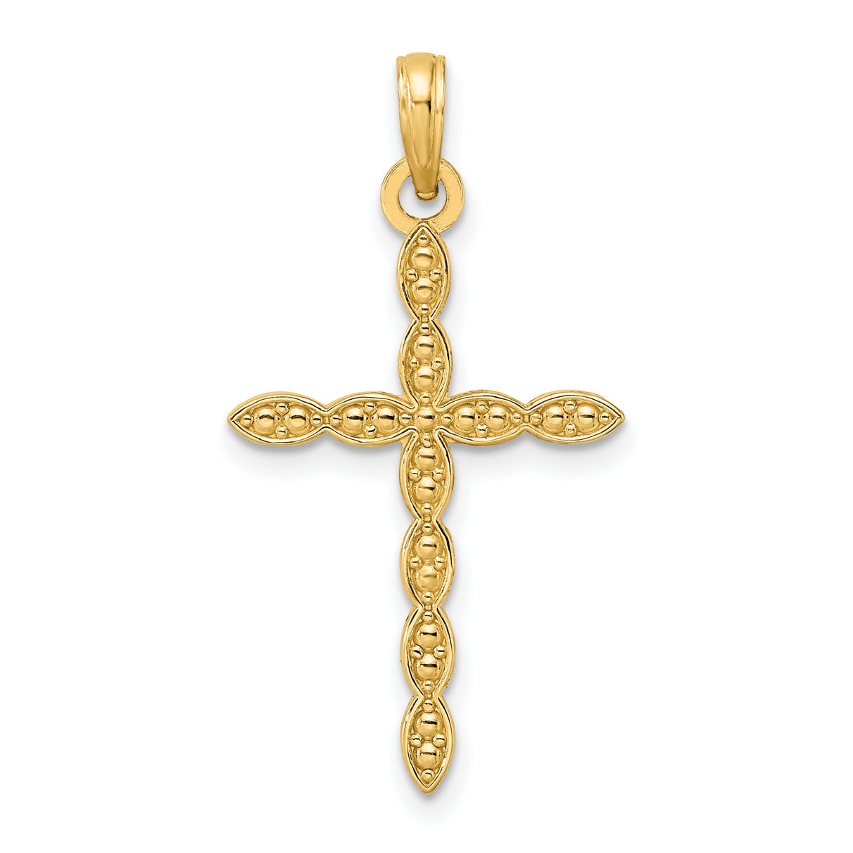 14k Yellow Gold Cross Pendant with Marquise Detail and Beaded Design